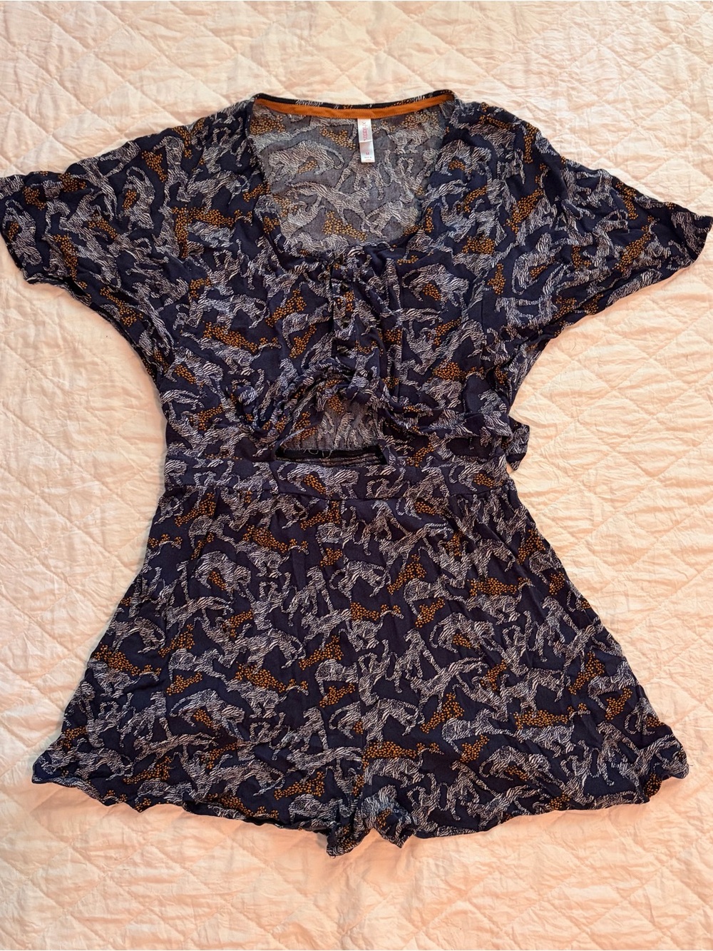Xhilaration Navy and Mustard Animal-Print Top